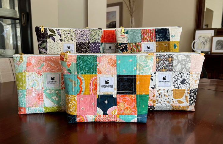 Collection of three patchwork pouches