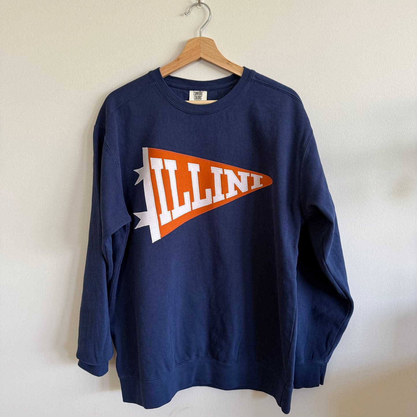 University of Illinois Illini Pennant Sweatshirt | Handmade Appliqué | Navy Crewneck Size L
