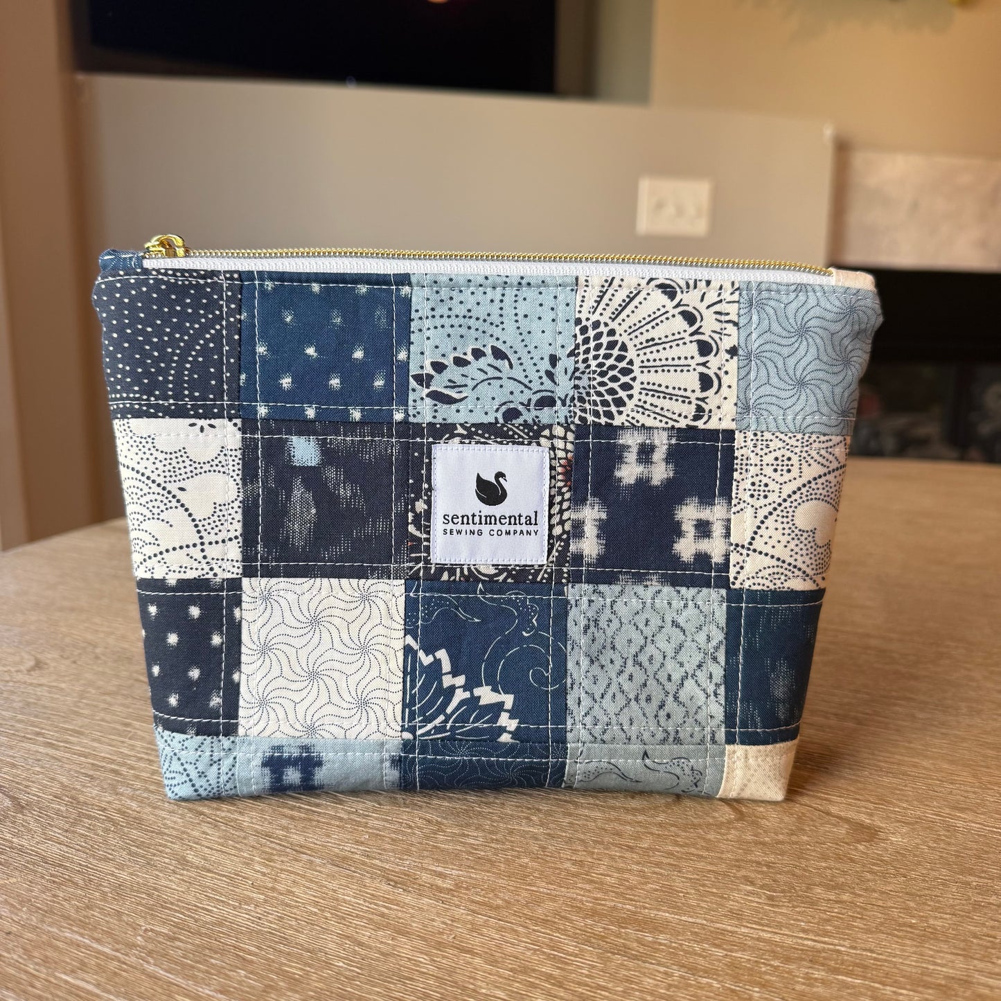 Indigo Patterns Patchwork Pouch