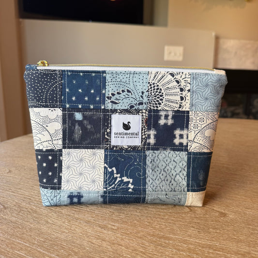 Indigo Patterns Patchwork Pouch