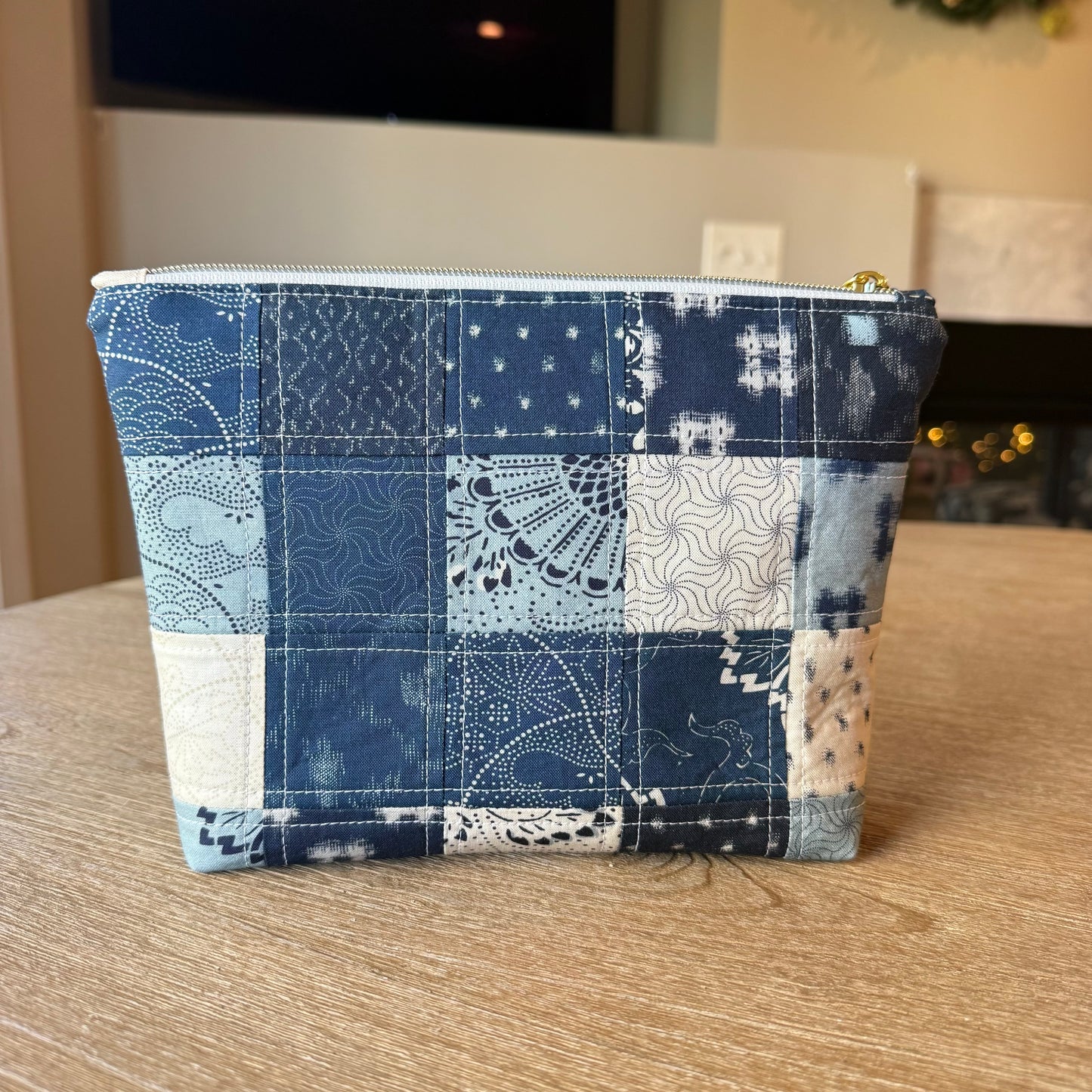 Indigo Patterns Patchwork Pouch
